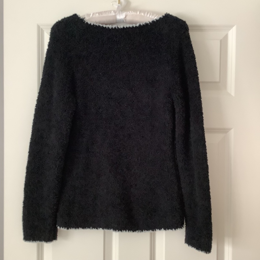 Barefoot Dreams Cozy Chic Pullover, Size S, Black with White Trim - Picture 2 of 3
